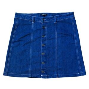 Relativity Deep Blue Denim Button-Front A-Line Skirt